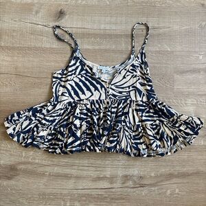 Patrons of Peace Navy and Cream Printed Ruffle-Hem Camisole Top